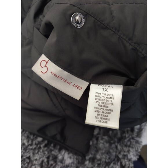 Womens Reversible Faux Fur/Puffer Vest Full Zip Gray Quilted Sz XL Sherpa - Picture 7 of 16